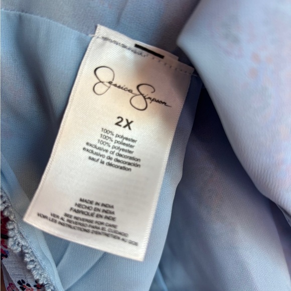 Jessica Simpson Blue Boho Paisley Chiffon Long Sleeve Crochet Trim Blouse 2X - Picture 9 of 12